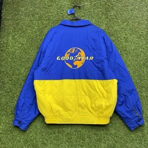 Vintage Goodyear Jacket Mens XL Bomber Racing Embroidered Blue Zip Up Earth